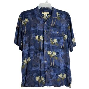 Montego Joe Blue Palm Trees Hawaiian Short Sleeve Mens size Large